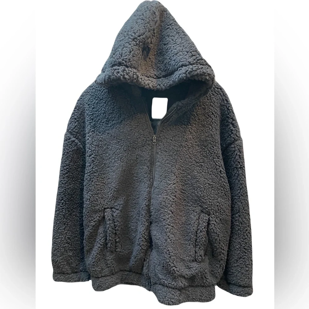 ❤️.GAP TEEN BLACK SHERPA HOODIE JACKET SIZE XXL